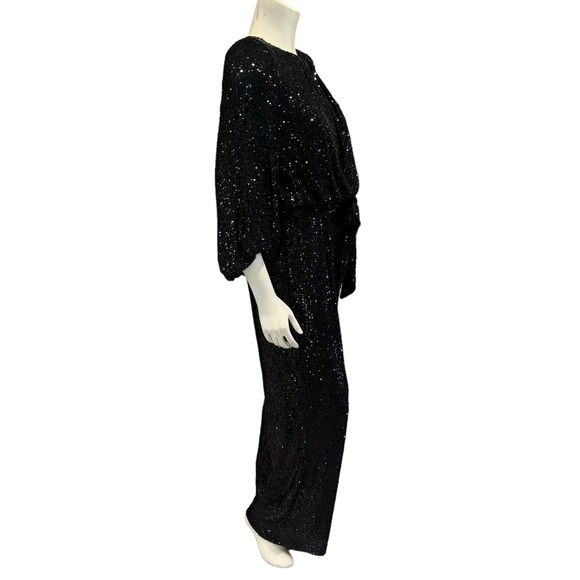 New Vince Camuto Black Sequined Wide Leg Jumpsuit - Picture 12 of 15
